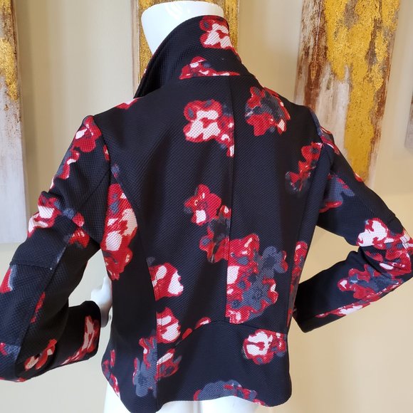 Black Rivet Black/Red Floral Zipper Front Blazer Jacket SZ L - Picture 5 of 8